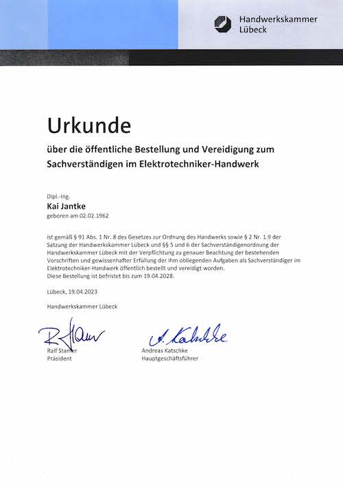 Bestellungsurkunde Kai Jantke